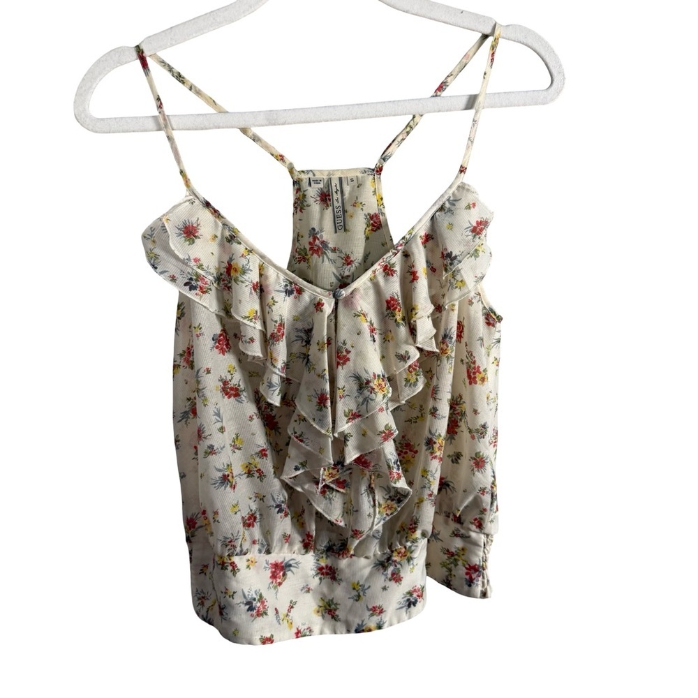 Guess Floral Ruffle Camisole in Cream and Red Size S Boho Cottagecore Festival
